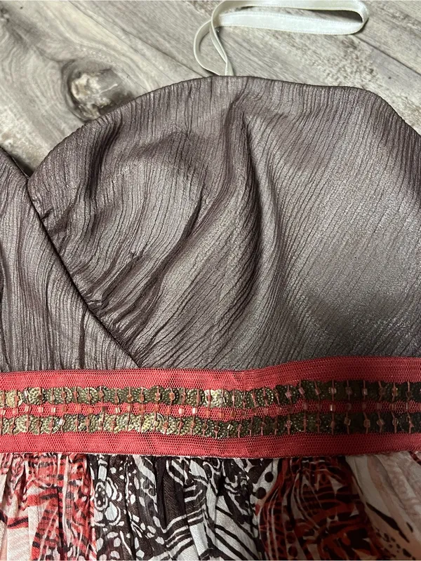 BCBGMaxAzria Vintage Y2K Strapless 100% Silk Paisley Beaded Babydoll Dress 2 - Image 11