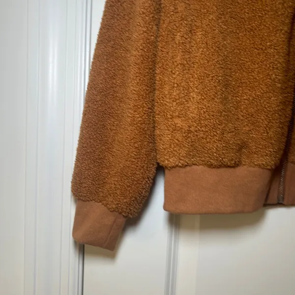 Mirol Womens Teddy Fleece Zip Up Bomber Jacket Brown Caramel Size Medium neutral - Image 2