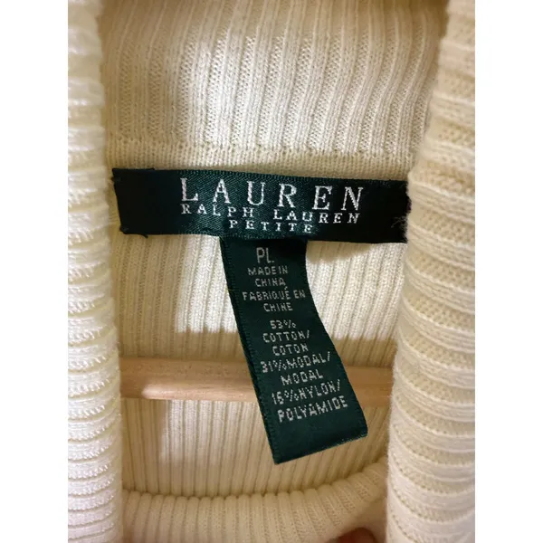 Lauren Ralph Lauren yellow‎ ribbed cotton blend turtleneck sweater top size PL - Image 4