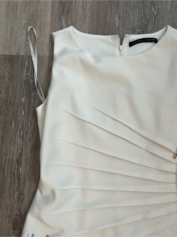 Ivanka Trump Floral Sheath Dress Womens Size 14 Ivory Sleeveless Gold Zipper - Image 8