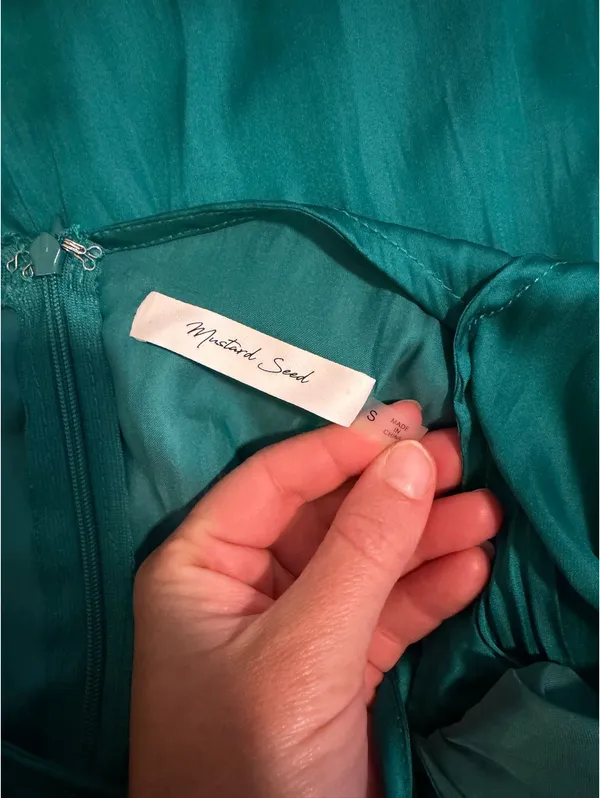 Mustard seed satin green dress S - Image 6