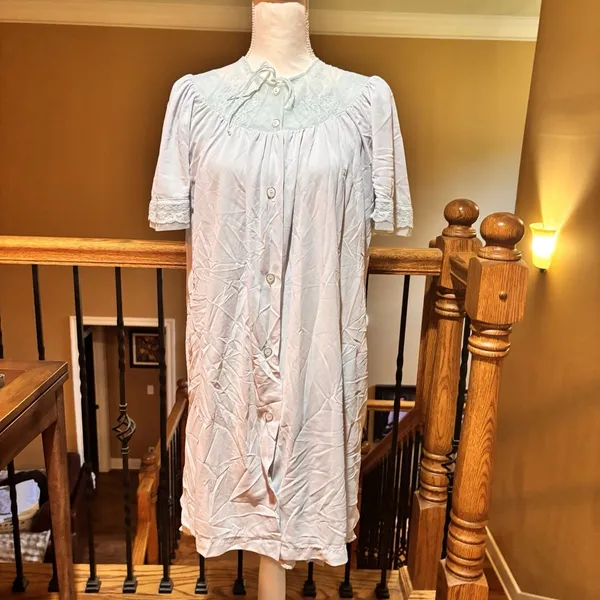 Vintage‎ Gilbreath 2 Pc Blue Nightgown & Housecoat Robe Set Lace Trim Size Small - Image 8