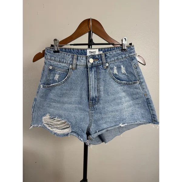 Princess Polly High Waisted Distressed Denim Shorts Light Wash Size 4 US - Image 5