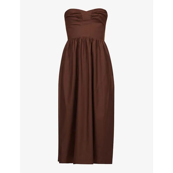 Reformation Buckley Strapless Midi Dress Brown Stretch Organic Cotton Size 2 New - Image 3