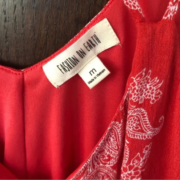 Fashion on earth women’s spaghetti strap red paisley max dress - Image 2