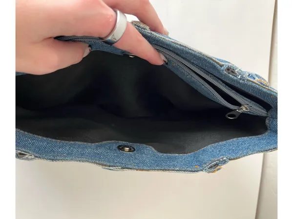 Handmade Wrangler Fringe Western Denim Shoulder Bag Purse - Image 6