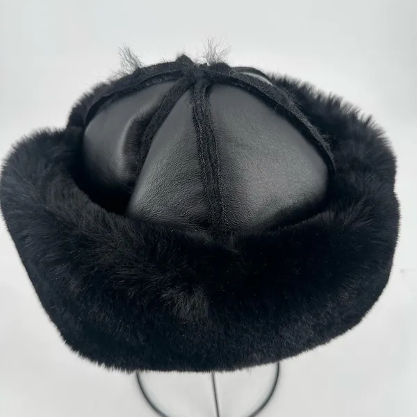 Zara Faux Leather & Fur Winter Hat Small Black Mob Wives‎ Goth Luxury Old Money - Image 3