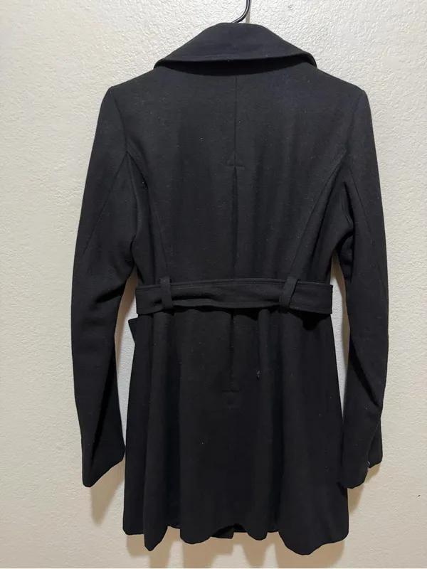 Tulle Y2K Wool Blend Black Belted Peacoat Size Medium Dark Academia - Image 2