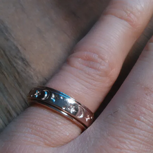 Moon And Star Vermeil Rose Gold over Sterling Silver Spinner Ring (Size 5) - Image 2