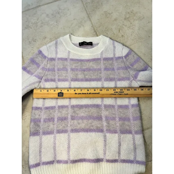 Mango MNG Lavender Plaid Knit Sweater XS Soft‎ Fuzzy Cropped Pullover - Image 8