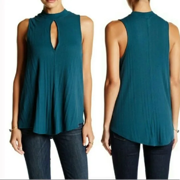 ‎Free People Faye teal keyhole sleeveless top S - Image 2