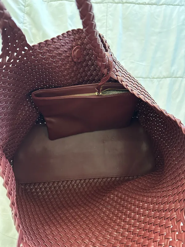 Moda Luxe Maroon Woven Tote Bag - Image 4