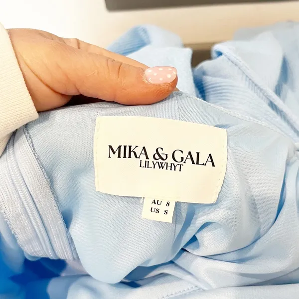 Mika & Gala by Lilywhyt Puff Sleeve Halter Neck Maxi Dress Light Blue Small - Image 4