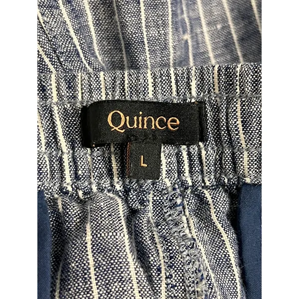Quince Drawstring Shorts Large Blue White Striped 100% Linen Pull-On Pockets - Image 5
