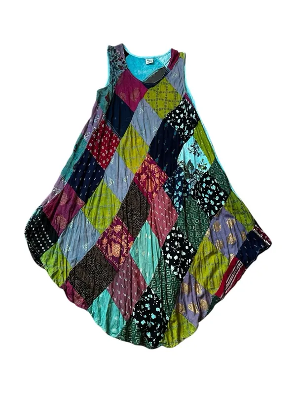 Advance Apparels Patchwork Dress Flowy Bohemian Hippie Festival Free Size - Image 3