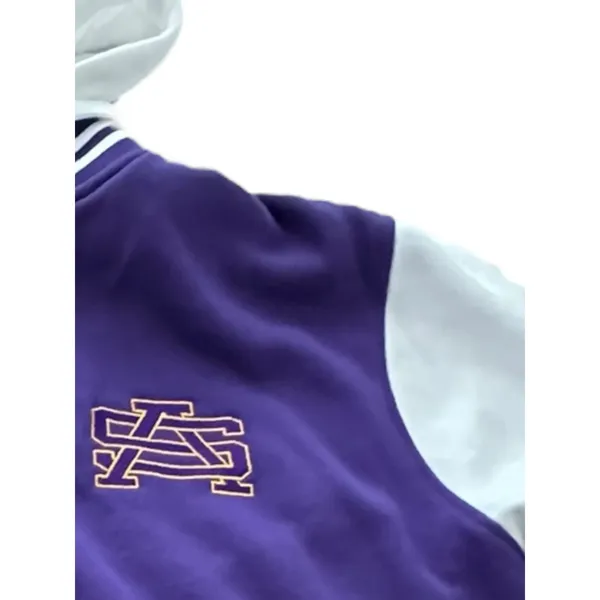 SA Hoodie Varsity Letterman Jacket XL Fleece Snap Bomber Purple Unisex‎ #UV9-1 - Image 9