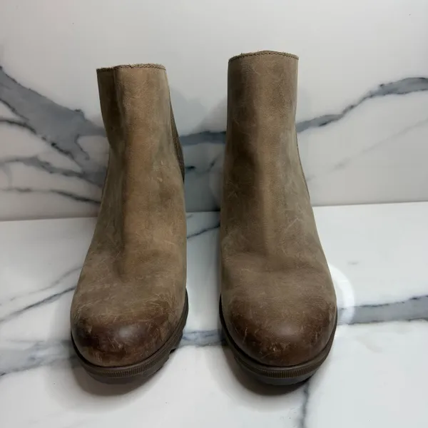 Sorel Womens Tan Leather Joan of Arc Wedge Boots Sz 7.5 Outdoors Gore Minimalist - Image 2