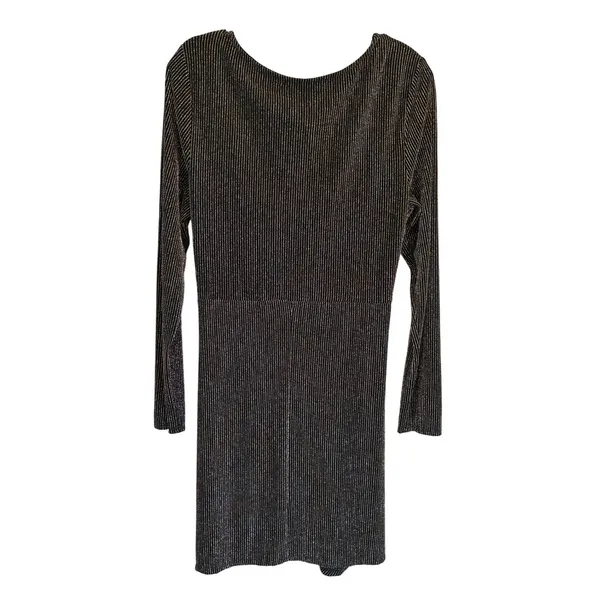 ROW-A‎ Metallic Pinstripe Faux Wrap Mini Dress Black Gold XXL Party Cocktail - Image 8
