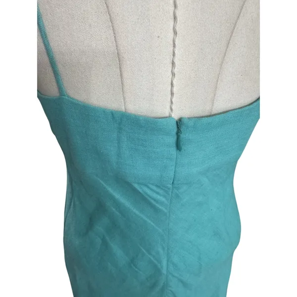 Le Muse Women's 100% Linen Bow Front Asymmetrical Midi Dress Teal Blue Sz 6 - Image 8