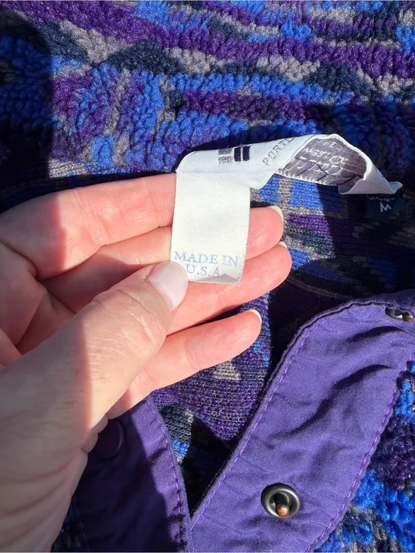 Vintage Columbia 90s Teddy Fleece Jacket M Purple Blue Geometric Made USA Retro! - Image 8
