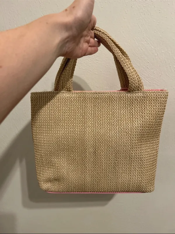 NWT Straw Tote Bag with Pink Cherry Embroidery and removable bag charm - Image 4