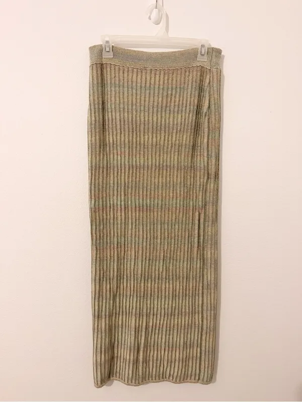 SET Anthropologie Daily Practice Knit Top And Skirt Green Ribbed Size Large L - Image 7