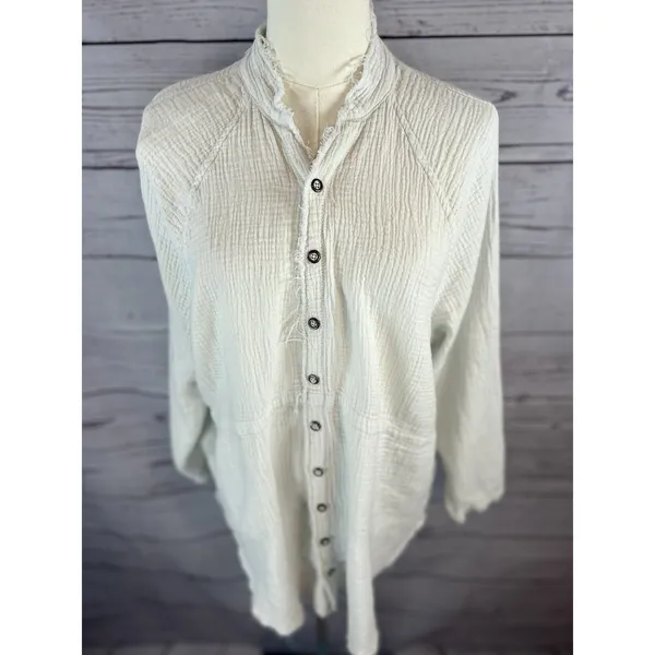 Free People We The Free Summer Daydream Frayed Button Up Shirt Medium Cotton - Image 2