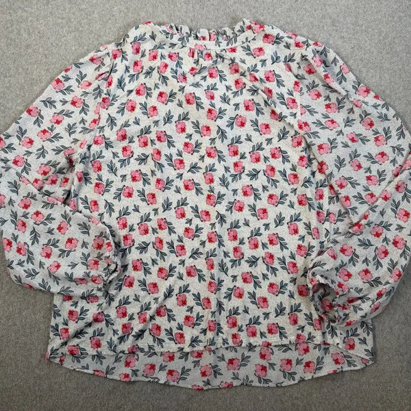 LOFT Women's Medium Floral Dotted Blouse Ruffle Neck Long Sleeve Button Top - Image 9