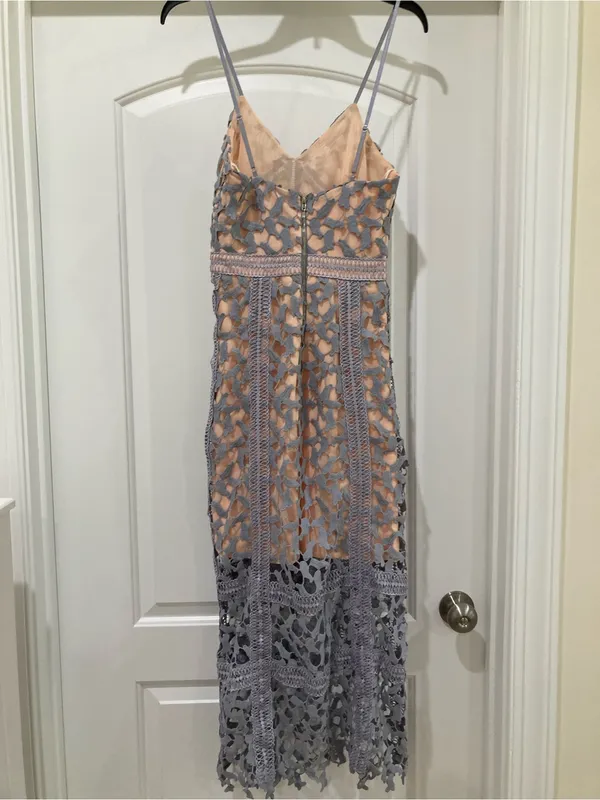 Elliatt Light Grey Lace Maxi Dress with Nude Lining - Image 9