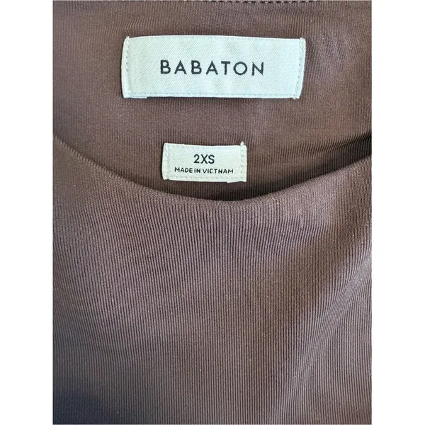 Aritzia Babaton Chocolate Brown Fitted Cropped Crewneck T Shirt XXS - Image 2