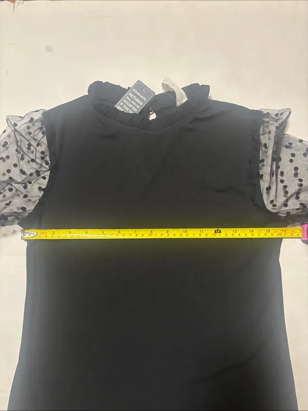 Blooming Jelly Black Ruffle Neck Polka Dot Mesh Sleeve Top S Dopamine Preppy Lux - Image 7