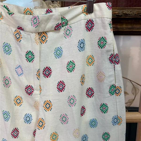 Maison d'Amélie Wide Leg Ankle Cropped Pants Floral Border Pockets Size M 💛🍄 - Image 5