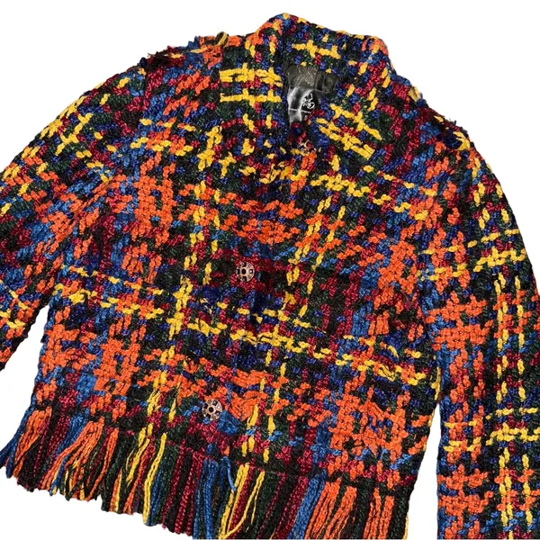 💖Colorful Plaid Woven Yarn Fringe Heavyweight Jacket Dopamine Artsy‎ Maximalist - Image 2