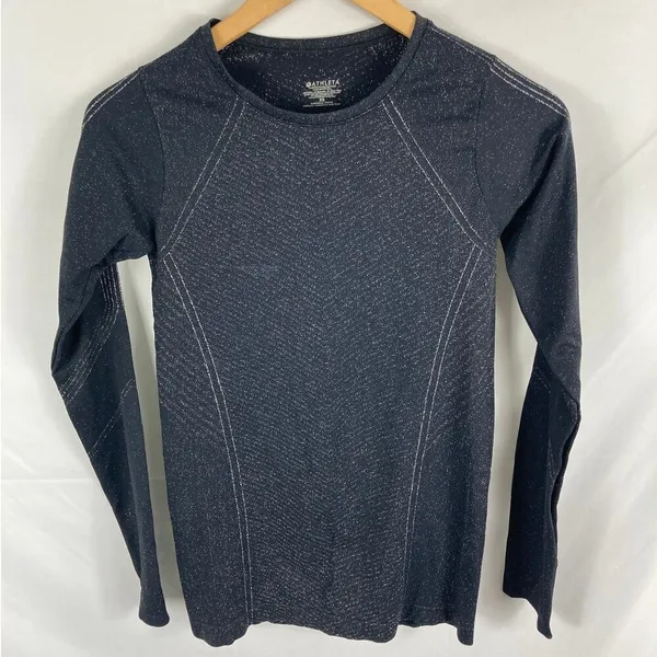 Athleta Black Silver Metallic Glitter Flurry Shine Base Layer Top Size XS - Image 4