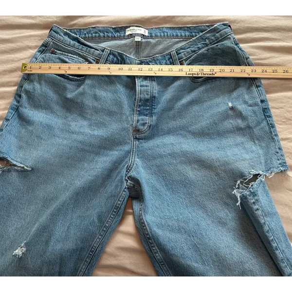 Abercrombie & Fitch Curve Love 90s Baggy Low Rise Distressed Jeans Blue 34 18R - Image 9