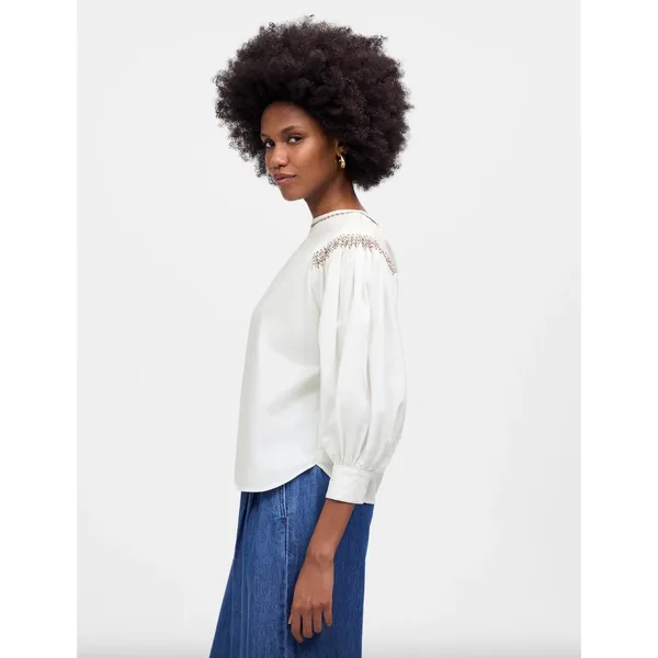 Madewell Embroidered Poplin Balloon Sleeve Top Blouse Cotton White Medium NWT - Image 4