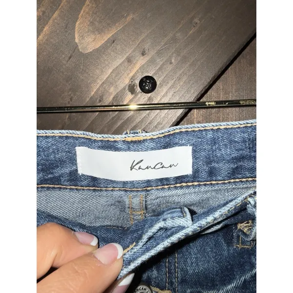 Kancan Women's Sz 7 27 Jeans Distressed Button Fly‎ High Rise Blue Raw Hem Denim - Image 3