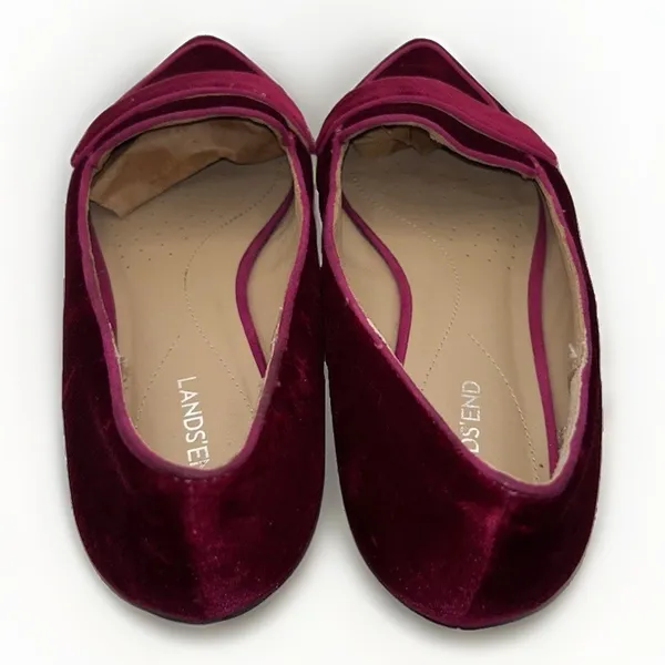 Lands End Womens Velvet Pointed Toe Loafer Flats Burgundy Red Size 7 Parisian - Image 5