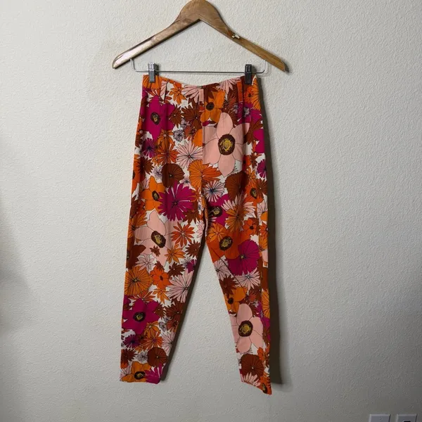 Free People Tessa Tapered Trousers Orange Floral Womens Pants Size 0‎ - Image 4