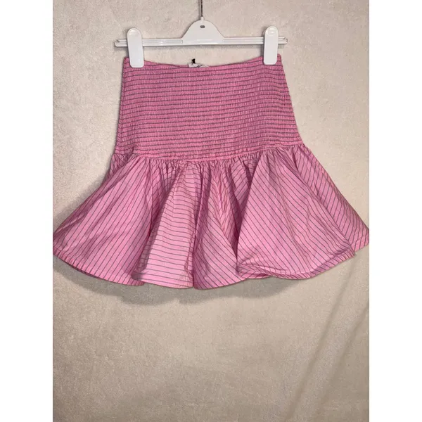 Self Contrast Pink Striped Smocked Ruffle Mini Skirt 100%‎ cotton Barbiecore NEW - Image 8