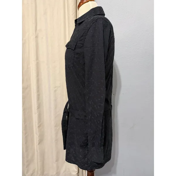 Levis Shirt Dress M Black Eyelet Embroidered Western Tunic‎ Tie Belt Cottagecore - Image 2