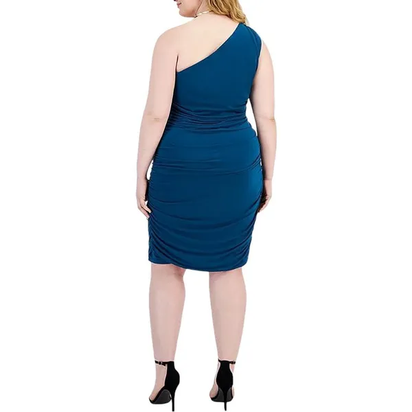 Emerald Sundae Womens Plus Size Ruched Midi Sheath Dress Peacock Blue Green 22W - Image 7