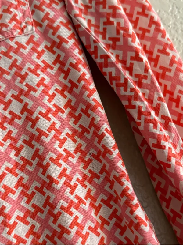 Tory Burch Silk Chain Link Geometric Button Down Blouse Coral Small Pink Career - Image 10