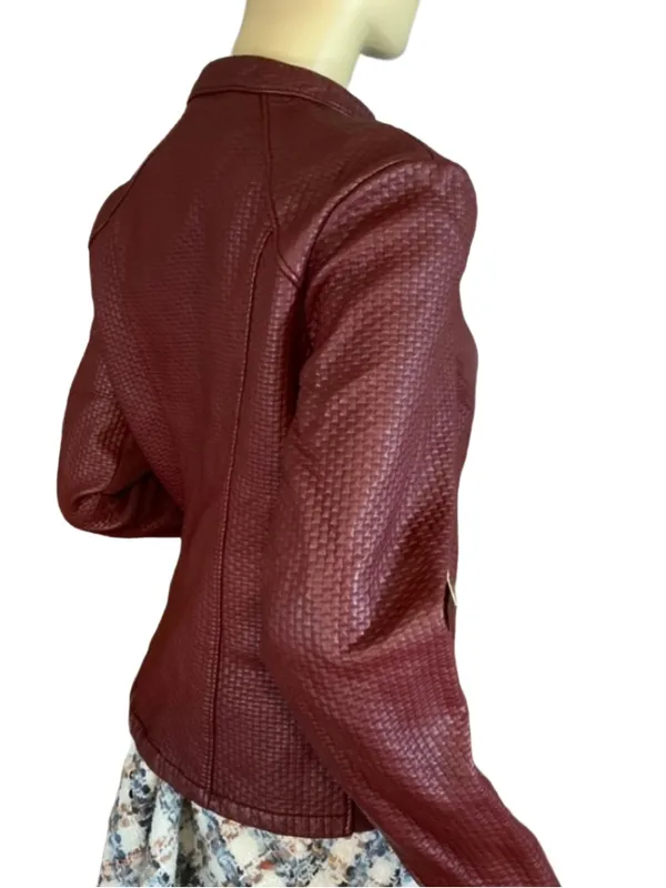 Calvin Klein Burgundy Textured Faux Leather Jacket (M) - Image 3