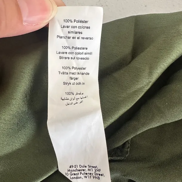 New PRETTYLITTLETHING Khaki Satin Cowl Cold Shoulder Bodycon MiniDress‎ Green 4 - Image 12