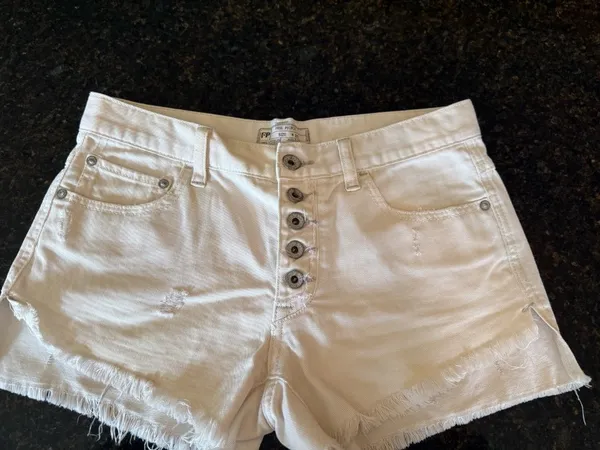 Free People We The Free White Distressed Button Fly Shorts - Image 2
