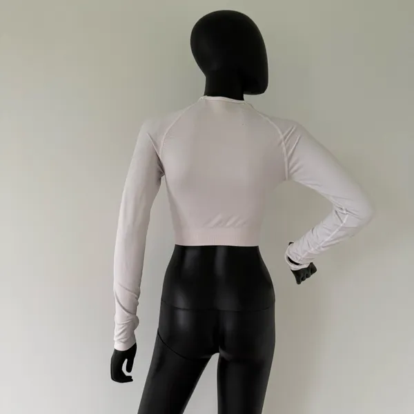 Gym Top Crop Top Long Sleeve Tee Round Neck Cropped Fitted Blouse Shirt Sport Top - Image 5