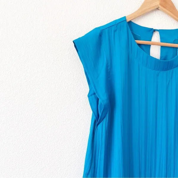 Anthropologie Maeve Blue Pleated Drop Waist Tunic Boho Babydoll Mini Dress - Image 4