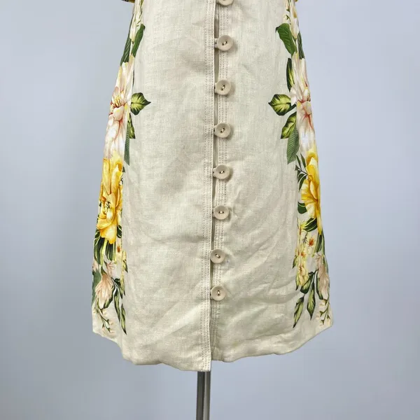 NWOT Farm Rio Linen Sand Garden Cascade Puff Sleeves Mini Dress Size L - Image 5