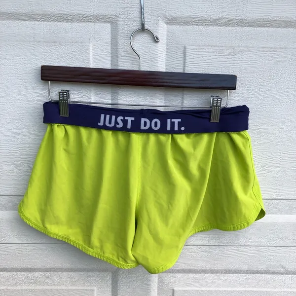 Nike Women’s Shorts Dri-Fit Fold Over Yellow Purple Medium - Image 4